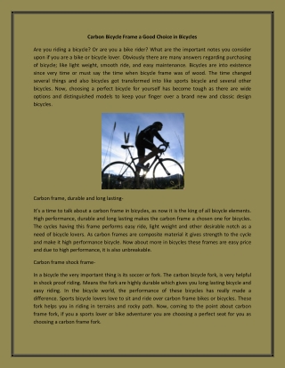 Carbon Bicycle Frame a Good Choice in Bicycles