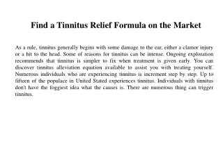 Find a Tinnitus Relief Formula on the Market