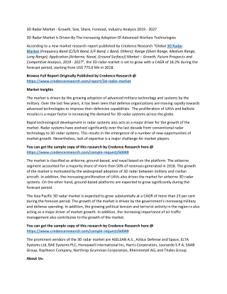 3D Radar Market - Growth, Size, Share, Forecast, industry Analysis 2019 - 2027