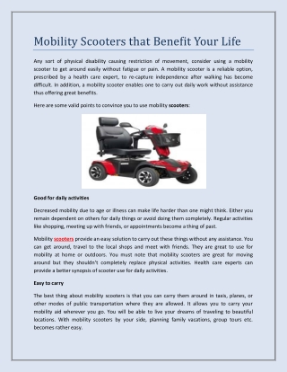 Mobility Scooters that Benefit Your Life