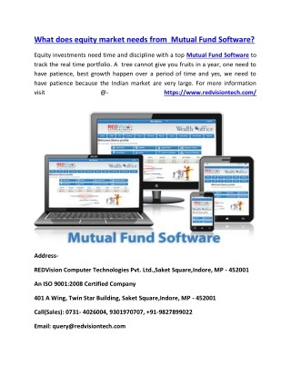 What does equity market needs from Mutual Fund Software?
