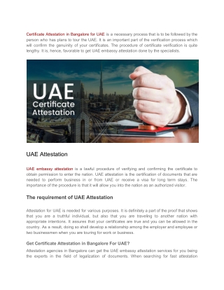 Certificate Attestation in Bangalore for UAE