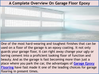 A Complete Overview On Garage Floor Epoxy