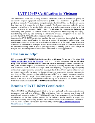 IATF 16949 Certification in Vietnam