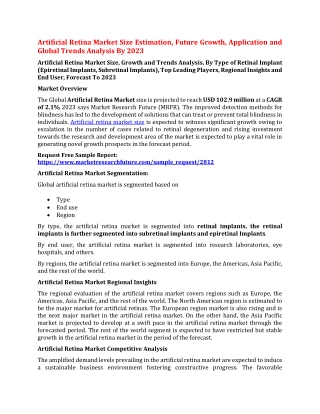 Artificial Retina Market Size Estimation, Future Growth, Application and Global Trends Analysis By 2023