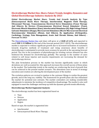Electrotherapy Market Size, Share, Future Trends, Insights, Dynamics and Global Electrotherapy Industry Analysis By 2023