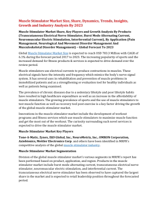 Muscle Stimulator Market Size, Share, Dynamics, Trends, Insights, Growth and Industry Analysis By 2023