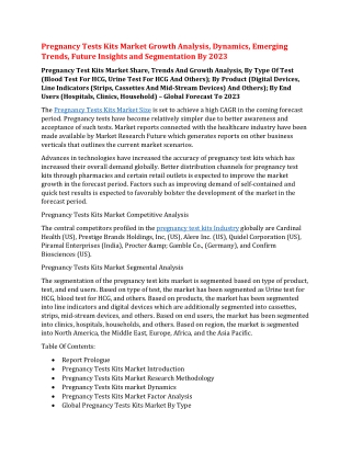 Pregnancy Tests Kits Market Growth Analysis, Dynamics, Emerging Trends, Future Insights and Segmentation By 2023