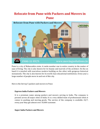 Relocate from Pune with Packers and Movers in Pune
