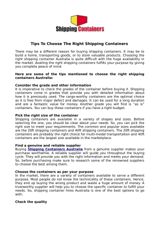 Tips To Choose The Right Shipping Containers