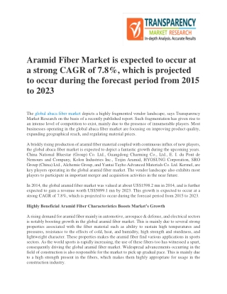 Aramid Fiber Market is expected to occur at a strong CAGR of 7.8%, which is projected to occur during the forecast perio
