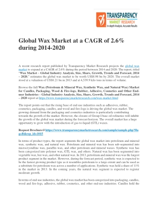 Global Wax Market at a CAGR of 2.6% during 2014-2020