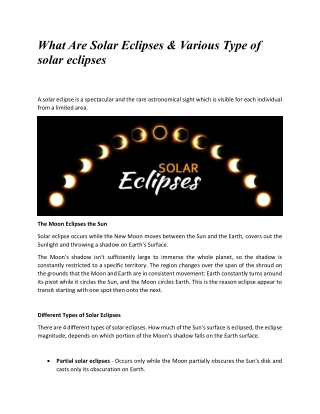 What Are Solar Eclipses & Various Type of solar eclipses