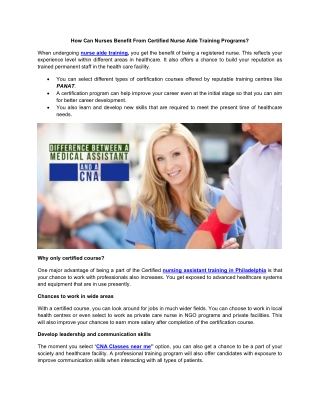 How Can Nurses Benefit From Certified Nurse Aide Training Programs