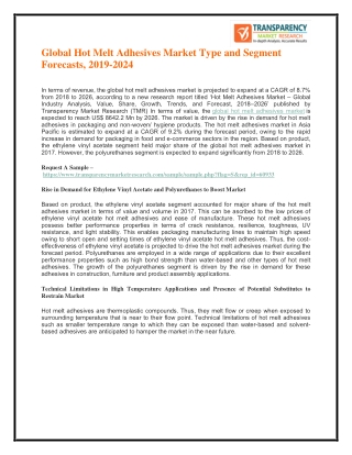 Global Hot Melt Adhesives Market Type and Segment Forecasts, 2019-2024