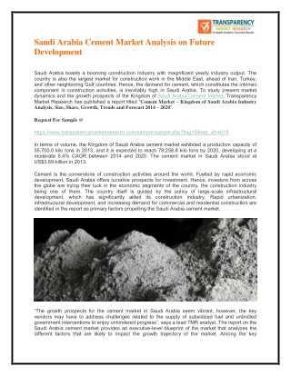 Saudi Arabia Cement Market Analysis on Future Development