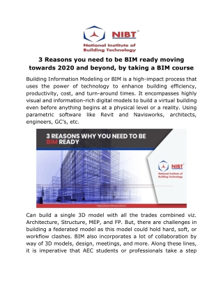 3 Reasons you need to be BIM ready moving towards 2020