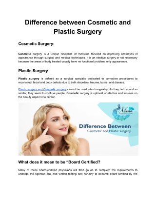 Difference between Cosmetic surgery and Plastic surgery