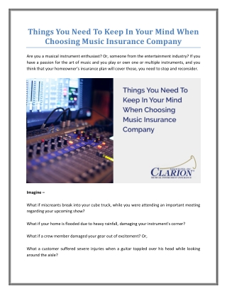 Things You Need To Keep In Your Mind When Choosing Music Insurance Company