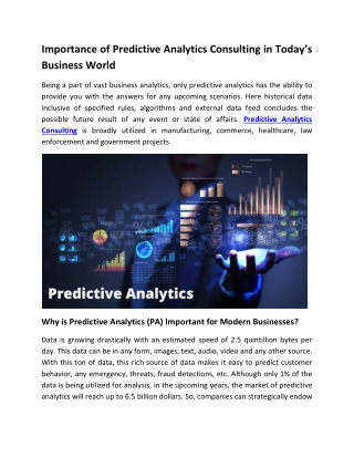 Importance of Predictive Analytics Consulting in Today’s Business World