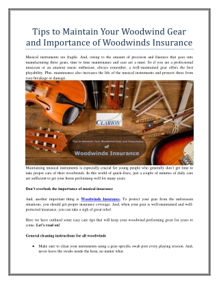 Tips to Maintain Your Woodwind Gear and Importance of Woodwinds Insurance