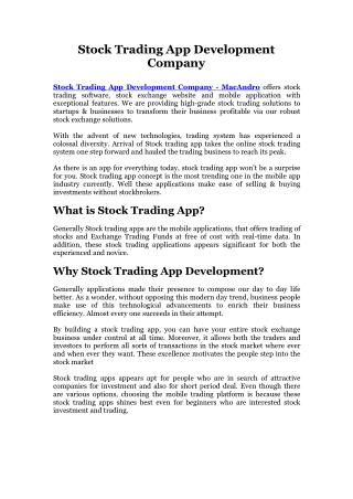 Stock Market Application Development Company  - MacAndro