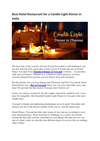 Best Hotel Restaurant for a Candle-Light Dinner in India