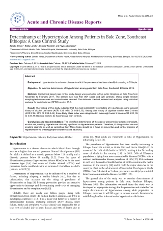 Determinants of Hypertension Among Patients in Bale Zone, Southeast Ethiopia: A Case Control Study