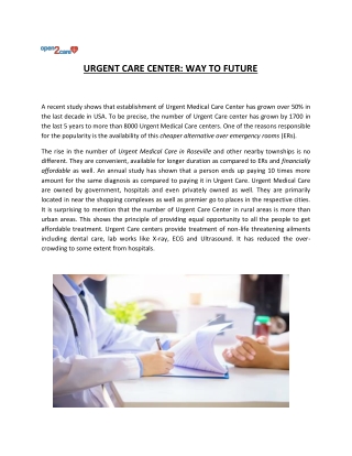 Urgent Care Center: Way to Future