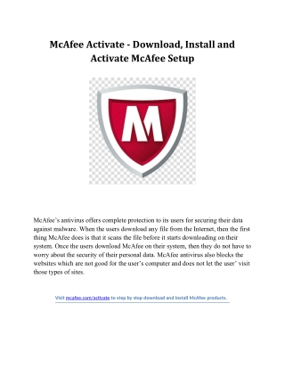 Online Support For McAfee Activate  - www.mcafee.com/activate