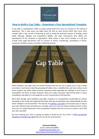 How to Build a Cap Table – Download a Free Spreadsheet Template