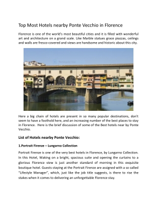Top Most Hotels nearby Ponte Vecchio in Florence