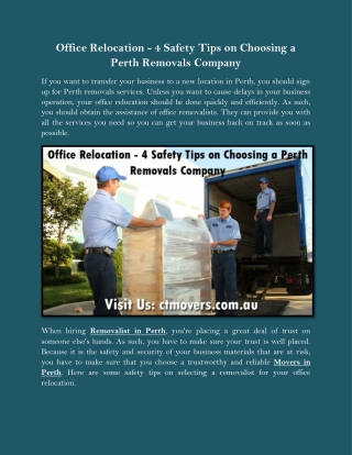 Office Relocation - 4 Safety Tips on Choosing a Perth Removals Company