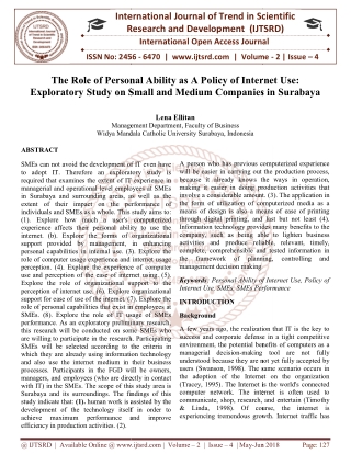 The Role of Personal Ability as A Policy of Internet Use Exploratory Study on Small and Medium Companies in Surabaya
