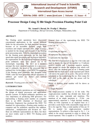 Processor Design Using 32 Bit Single Precision Floating Point Unit