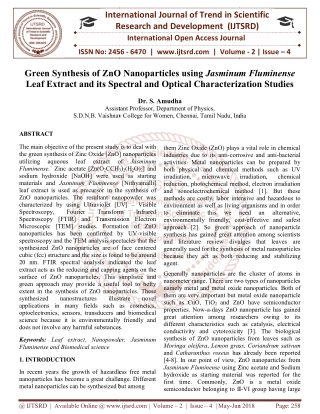 Green Synthesis of ZnO Nanoparticles using Jasminum Fluminense Leaf Extract and its Spectral and Optical Characterizatio