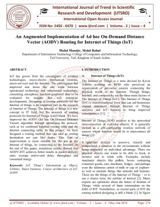 An Augmented Implementation of Ad hoc On Demand Distance Vector AODV Routing for Internet of Things IoT