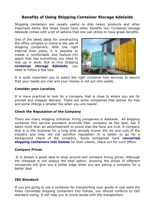 Benefits of Using Shipping Container Storage Adelaide