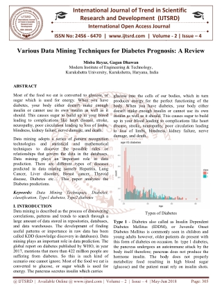 Various Data Mining Techniques for Diabetes Prognosis A Review