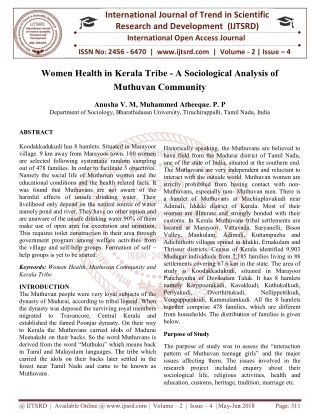 Women Health in Kerala Tribe A Sociological Analysis of Muthuvan Community