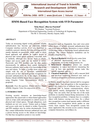 HMM Based Face Recognition System with SVD Parameter