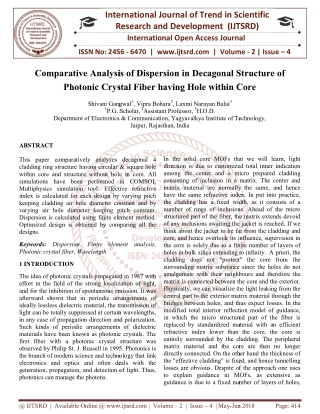 Comparative Analysis of Dispersion in Decagonal Structure of Photonic Crystal Fiber having Hole within Core