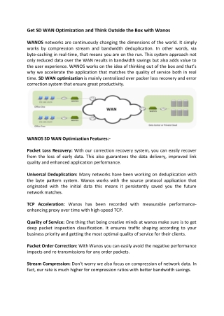 Get SD WAN Optimization and Think Outside the Box with Wanos