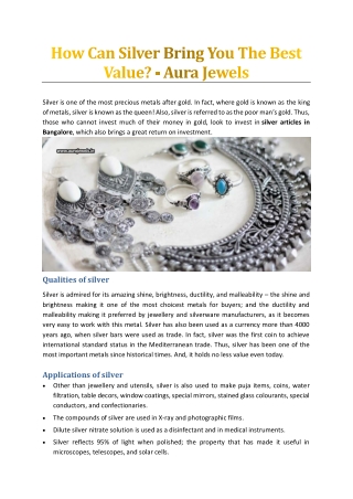 How Can Silver Bring You The Best Value? - Aura Jewels