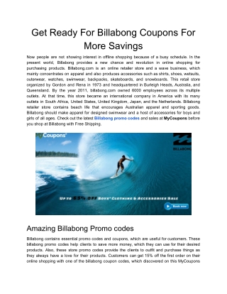 Get Ready For Billabong Coupons For More Savings