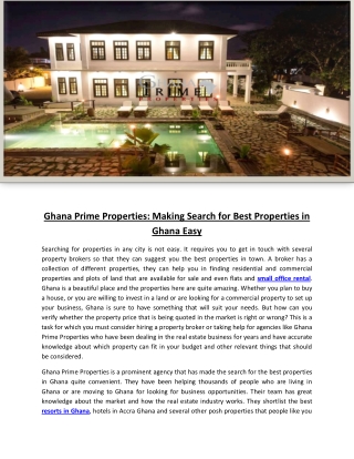 Ghana Prime Properties: Making Search for Best Properties in Ghana Easy