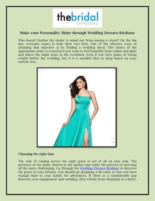 Make your Personality Shine through Wedding Dresses Brisbane