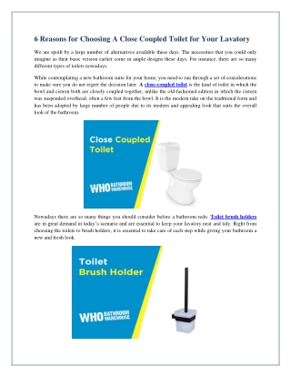 6 Reasons for Choosing A Close Coupled Toilet for Your Lavatory