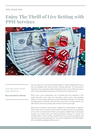Per Head BSS: Enjoy The Thrill of Live Betting with PPH Services