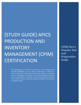 [Study Guide] APICS Production and Inventory Management (CPIM) Certification